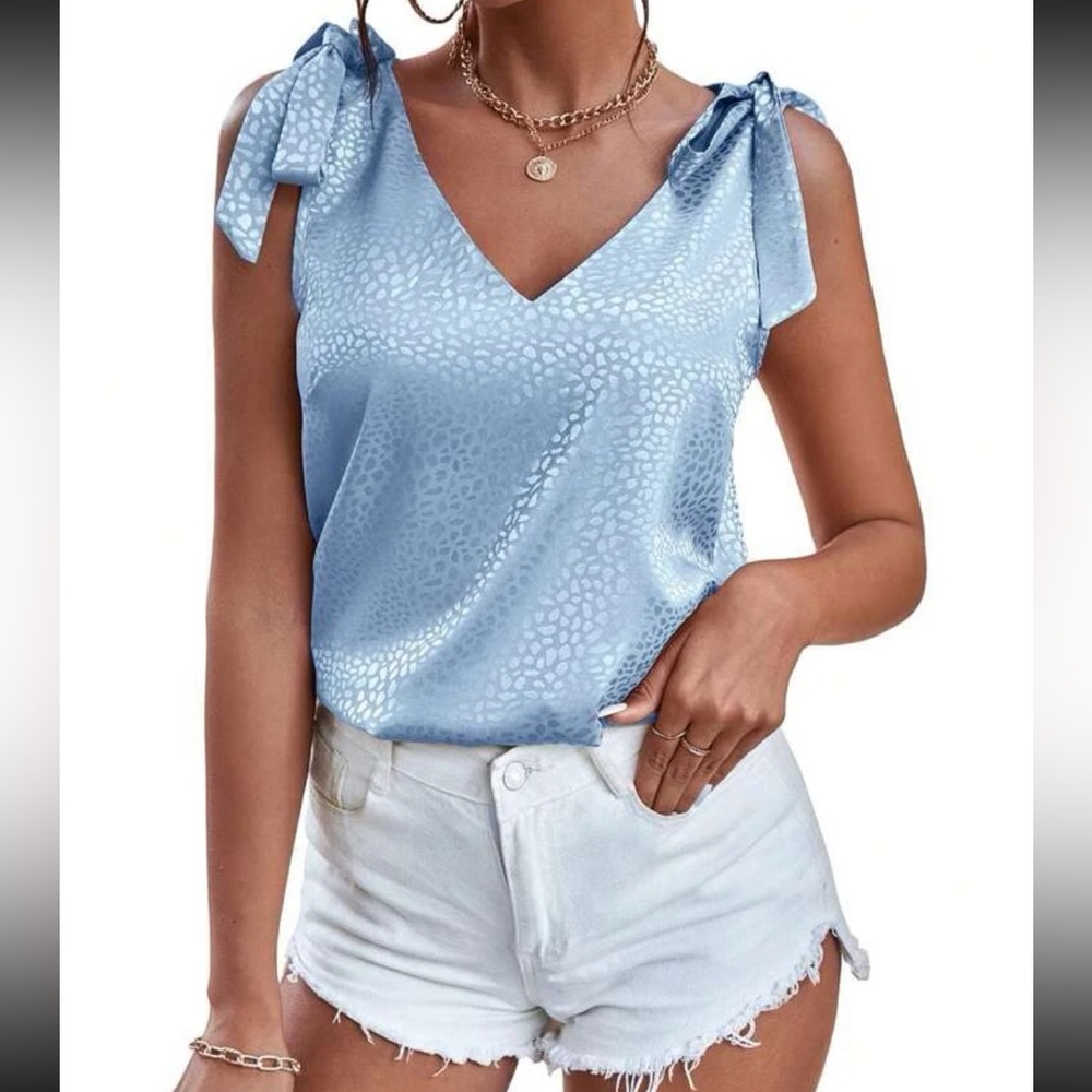 Dusty blue knot should V neck cami top - Picture 6 of 6